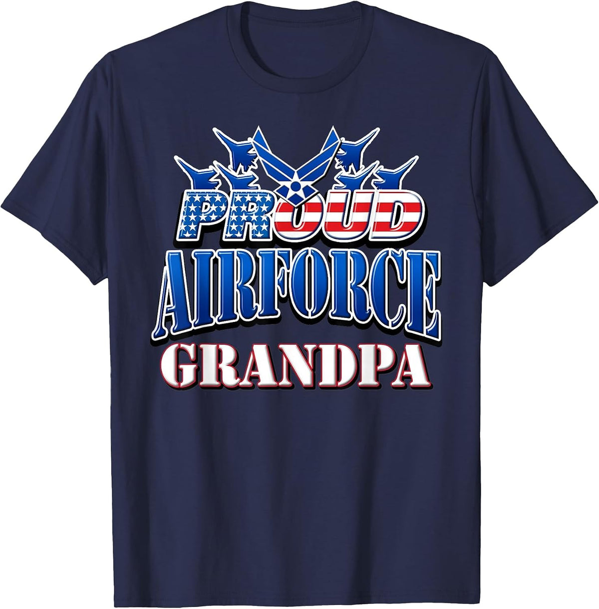 Proud Air Force Grandpa Shirt Grandparents Day USA Military T-Shirt - Navy Blue