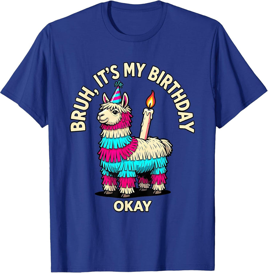 Bruh It's My Birthday Okay Funny Llama Pinata Birthday Boy T-Shirt - Royal Blue