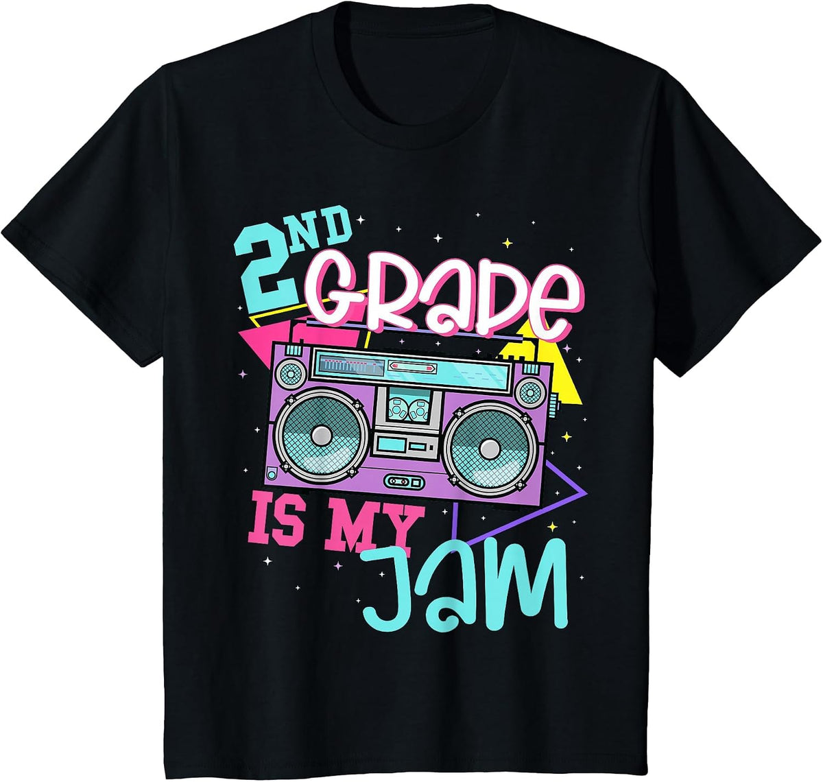 2nd Grade is My Jam Vintage 80s 90s Teacher Back to School T-Shirt - Black