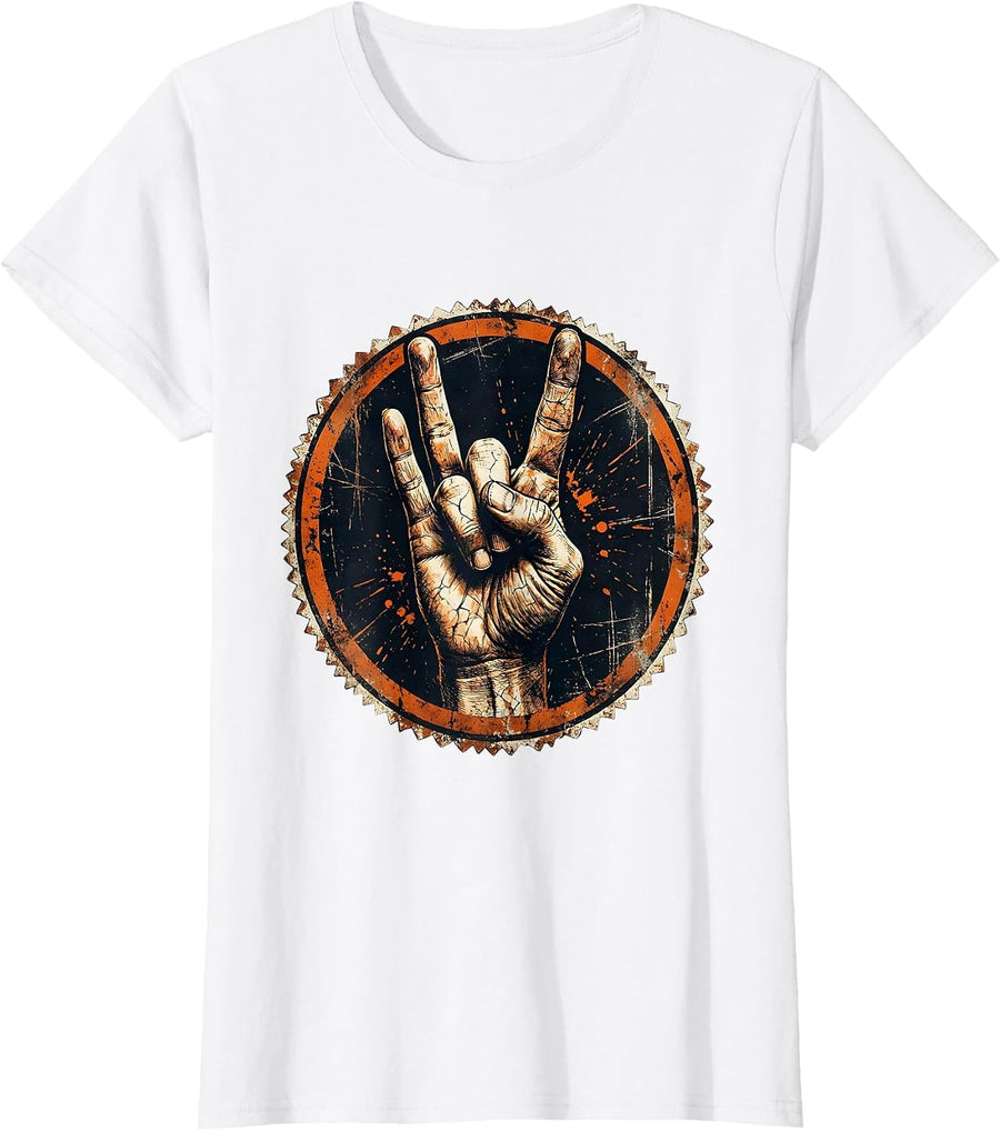 Women's Devil Horns Hand Gesture Rock Music Graphic T-Shirt - White