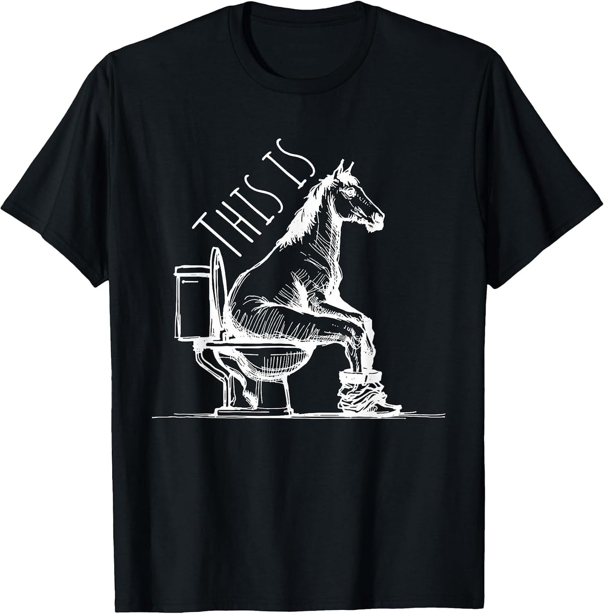 Funny Horse on Toilet Joke Minimal Equestrian Farm T-Shirt - Black