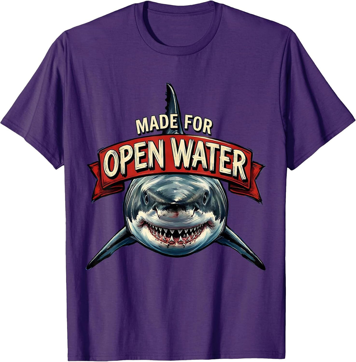 Men's Made for Open Water Shark Graphic Design T-Shirt - Purple