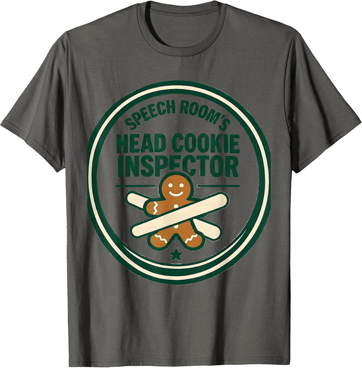 Men's Speech Room's Head Cookie Inspector Funny Speech Therapist T-Shirt - Asphalt Grey