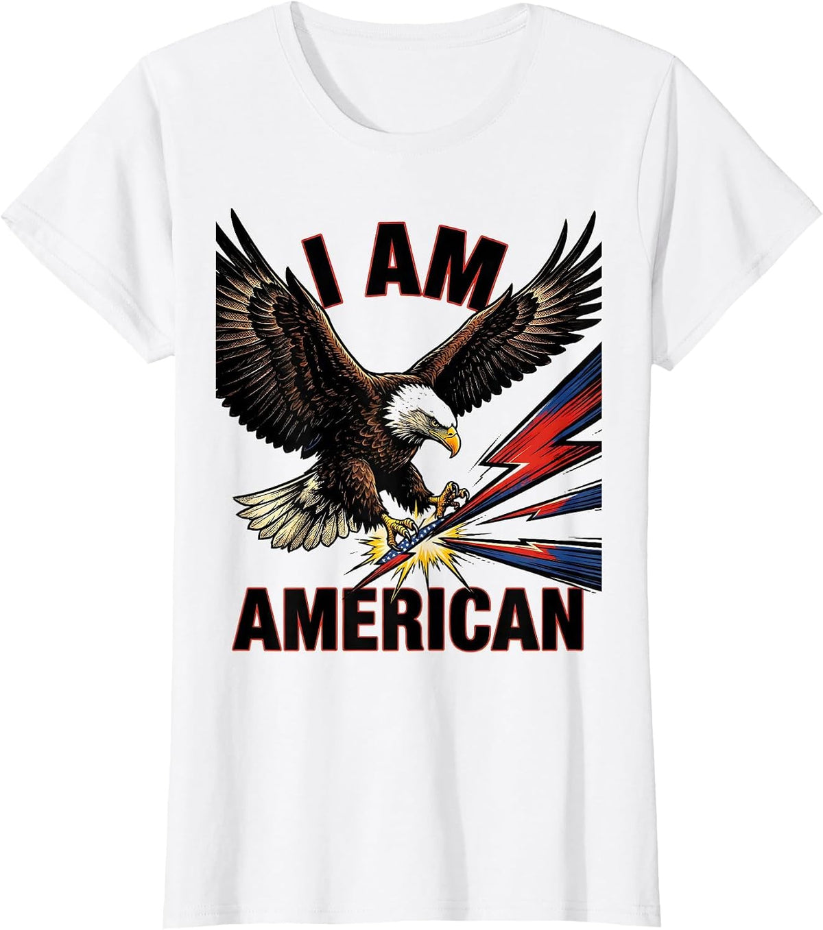 I Am American Comic Book Patriotic Eagle Flag Design T-Shirt - White