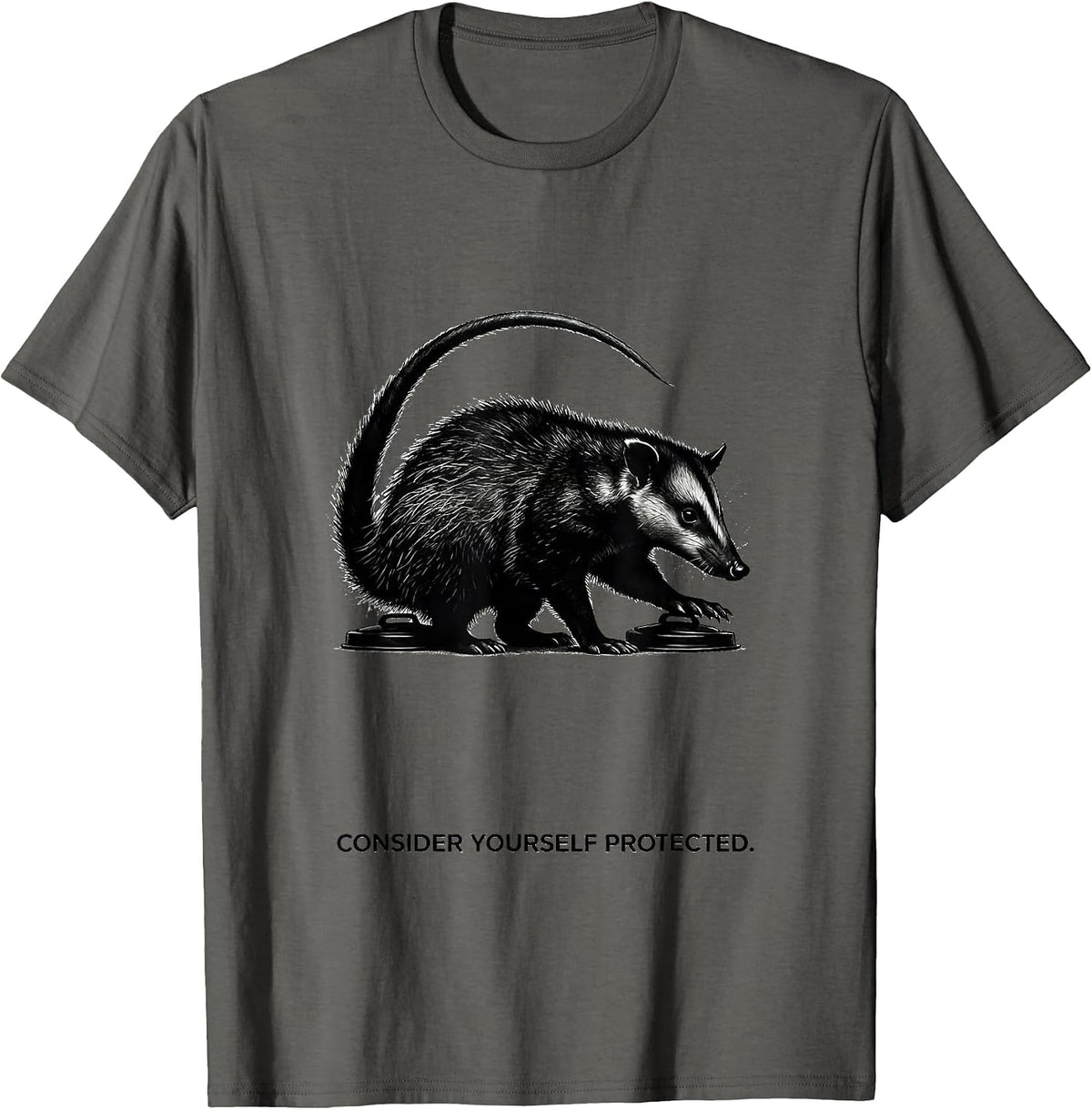 Men's Consider Yourself Protected Minimalist Opossum Meme Humor T-Shirt - Asphalt Grey