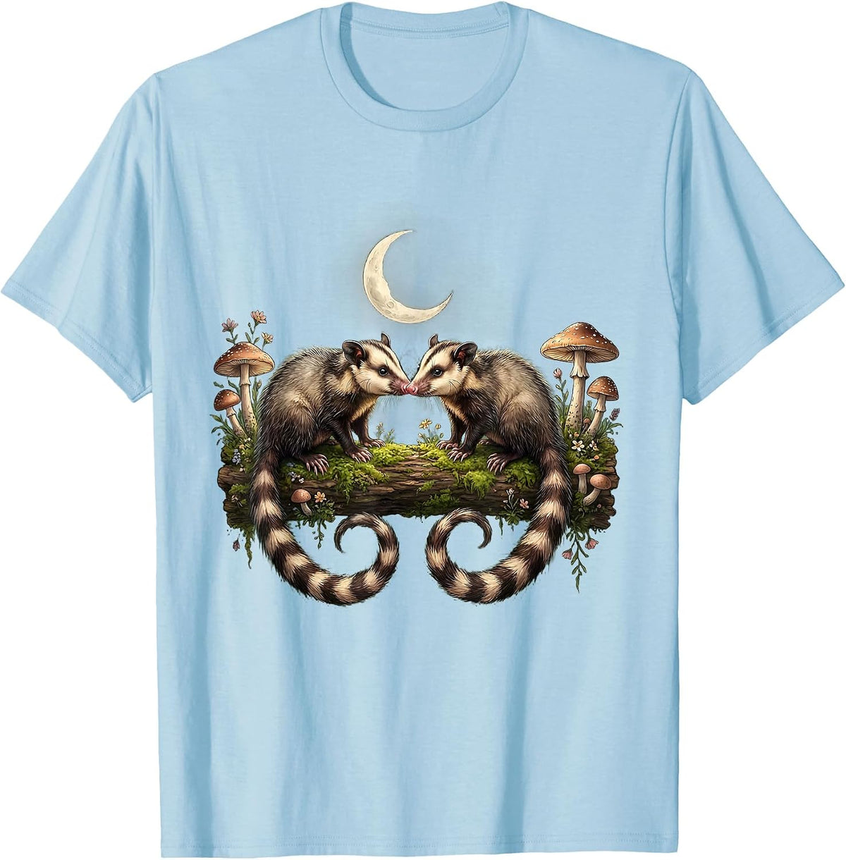 Men's Opossum Standoff on a Log Graphic Tee T-Shirt - Baby Blue