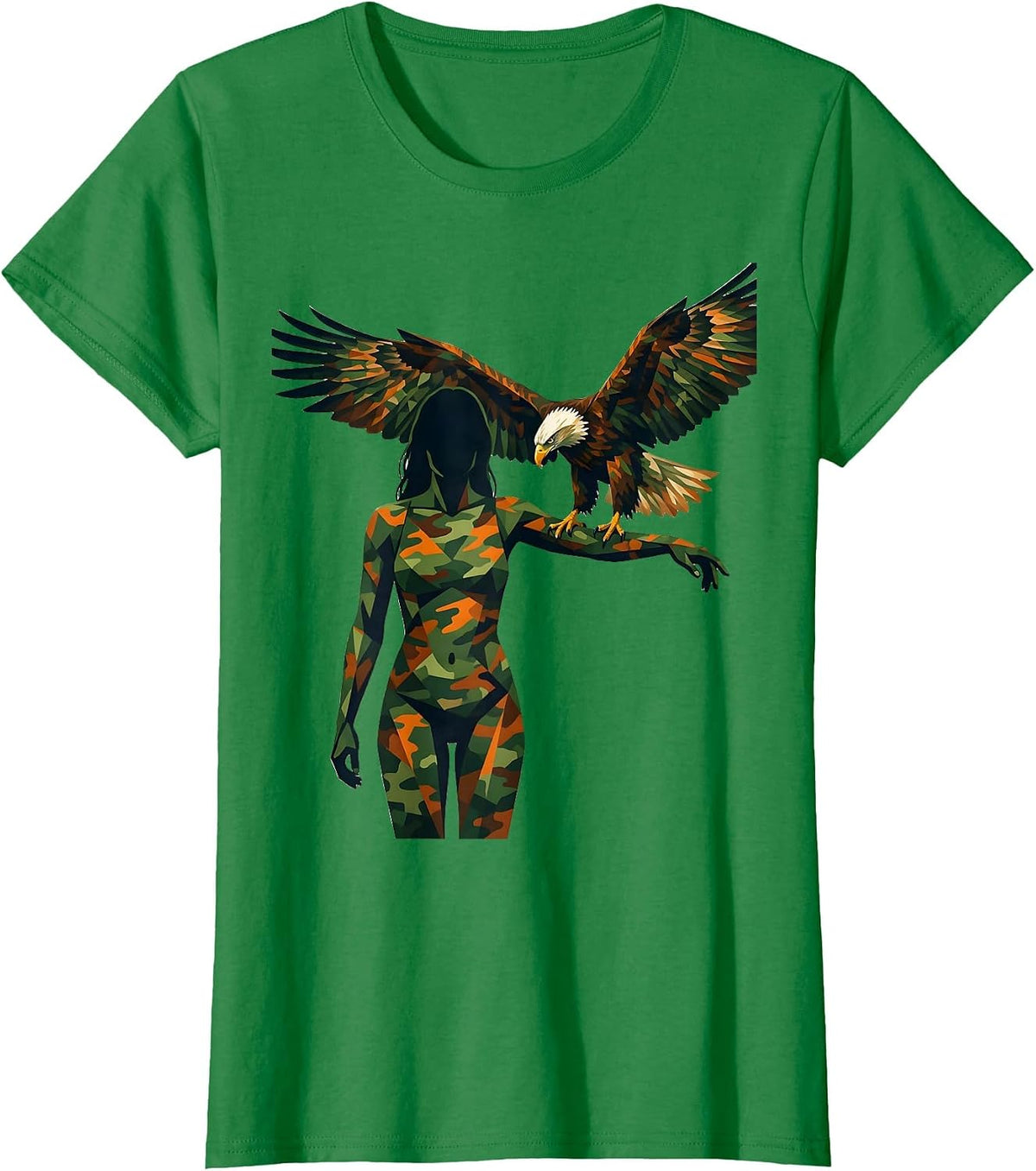 Women's Camo Eagle Falconer Wildlife Illustration T-Shirt - Kelly Green