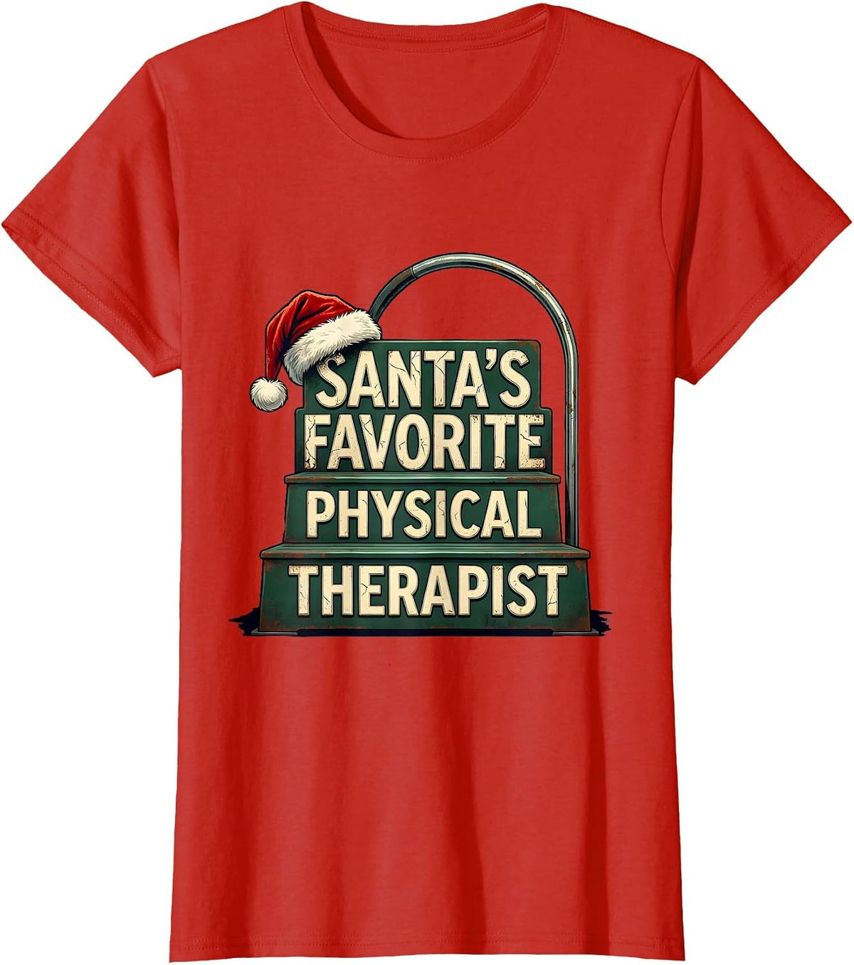 Santa's Favorite Physical Therapist Vintage Retro Christmas T-Shirt - Red