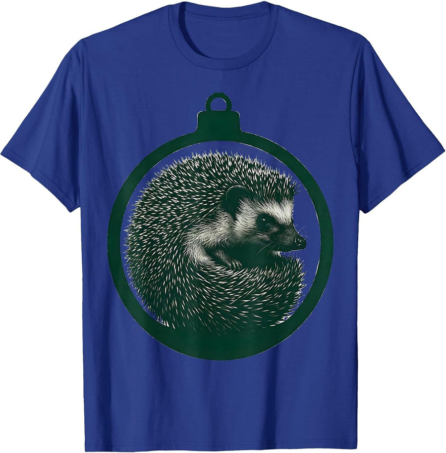 Curled Hedgehog Silhouette Christmas Bauble Novelty Gift T-Shirt - Royal Blue