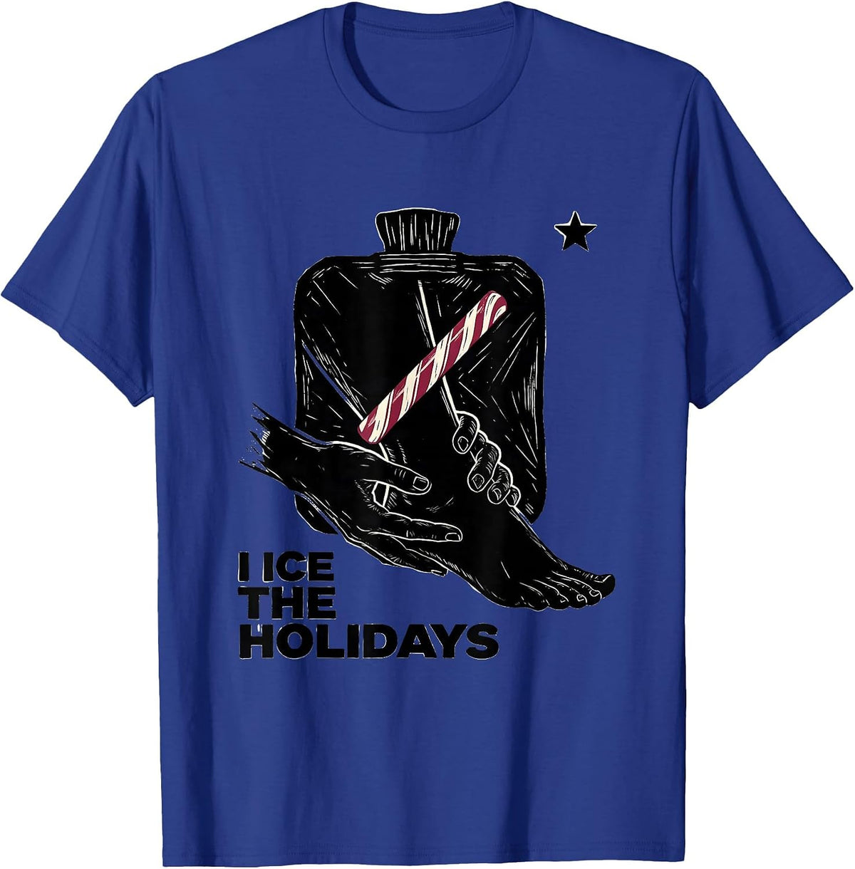 I Ice The Holidays Linocut Funny Physical Therapist T-Shirt - Royal Blue