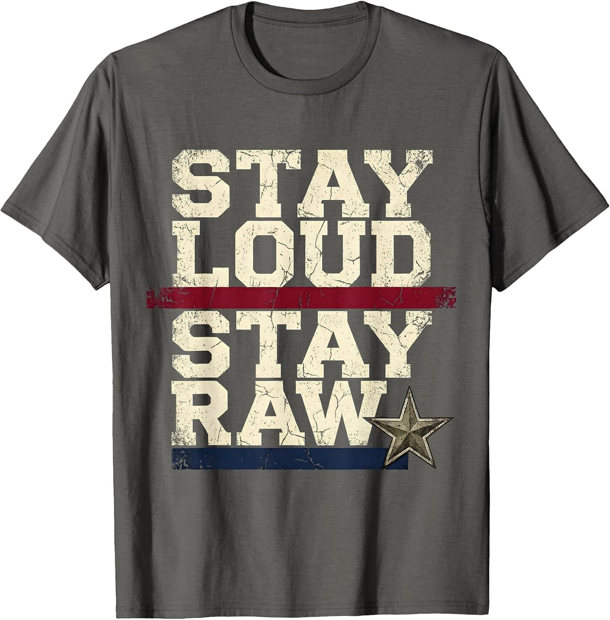 Stay Loud Stay Raw Punk Graphic Design T-Shirt - Asphalt Grey