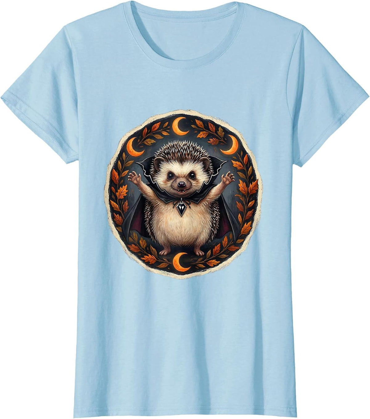 Cute Halloween Dracula Hedgehog Spooky Design T-Shirt - Baby Blue