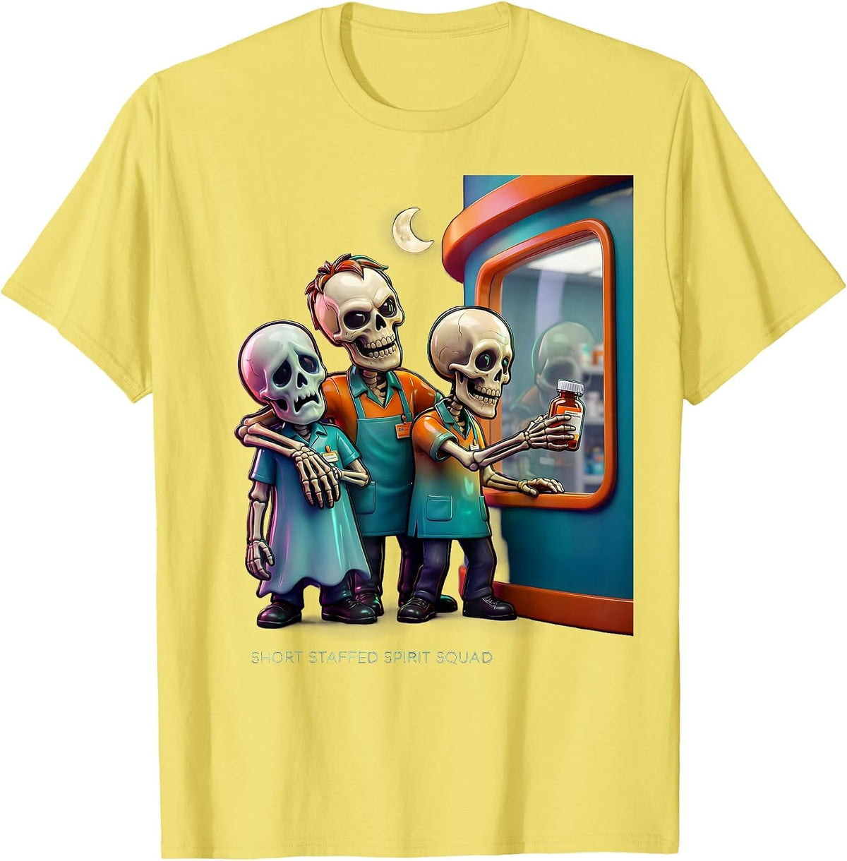 Men's Short Staffed Spirit Squad Funny Pharmacy Technician T-Shirt - Lemon Yellow