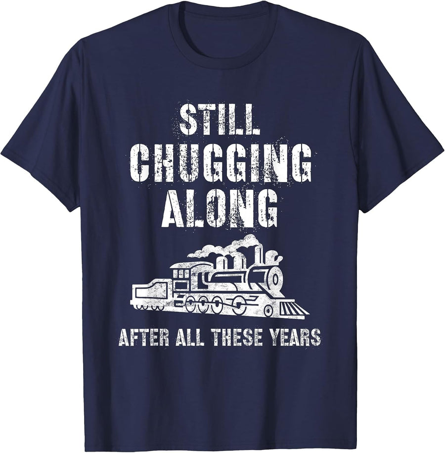Train Grandpa Retirement Model Train Show Chugging Along T-Shirt - Navy Blue
