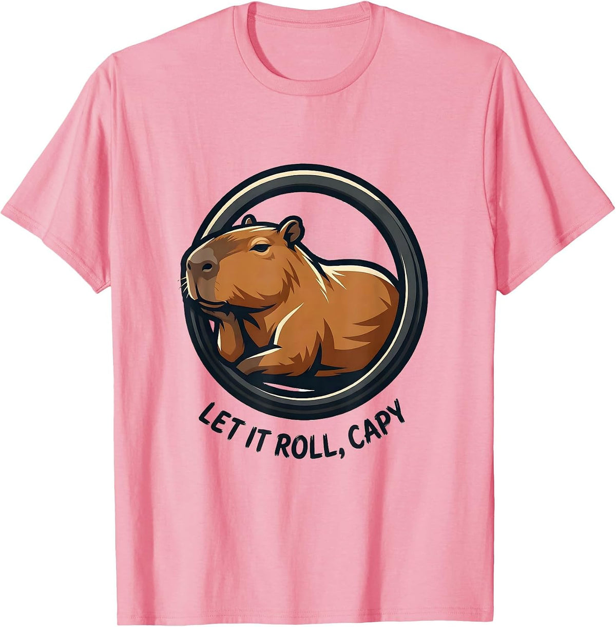 Men's Let It Roll Capy Funny Capybara Animal Humor Meme T-Shirt - Pink