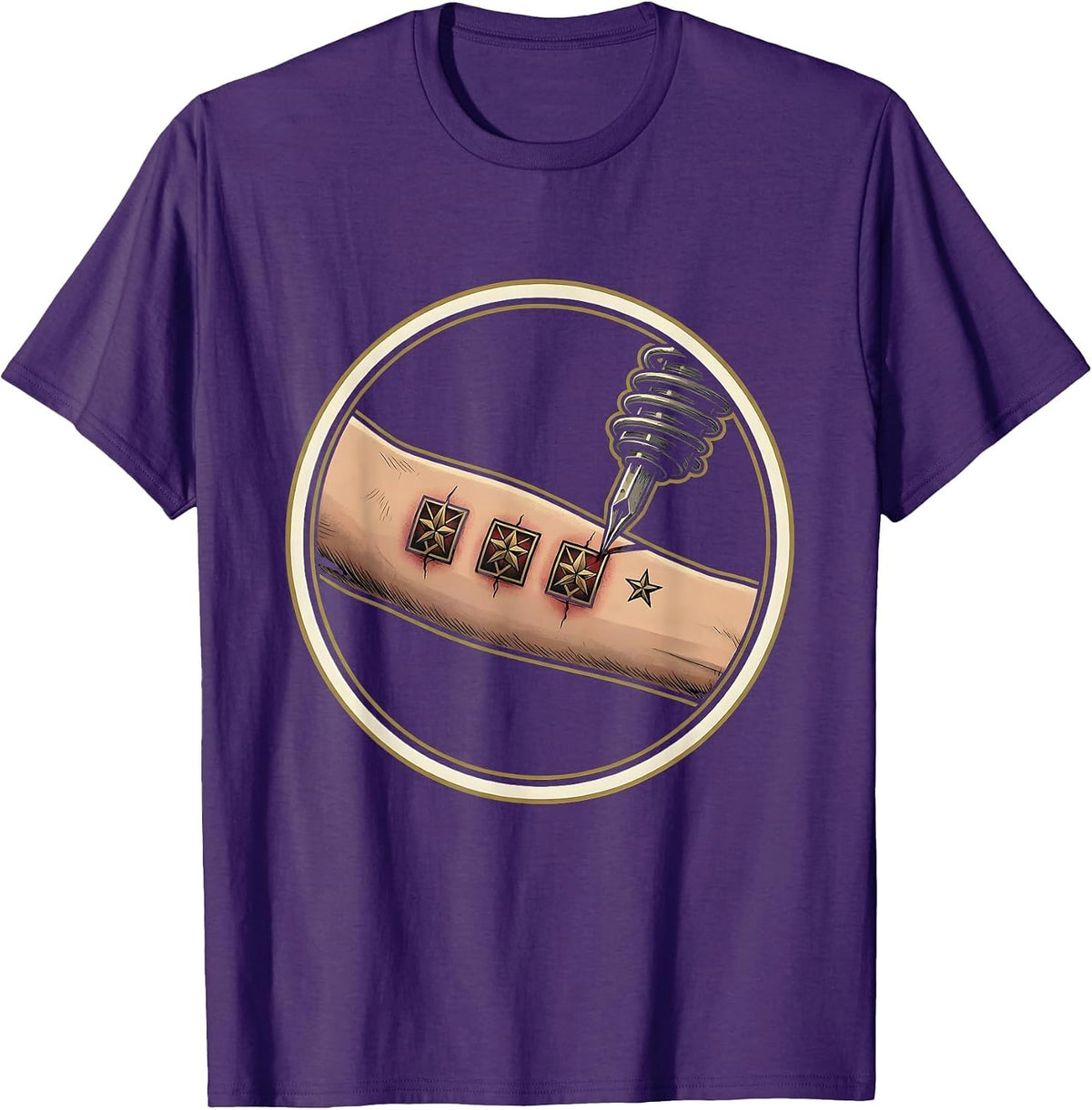 Men's Tattoo Patch Fresh Line Artist Humor T-Shirt - Purple