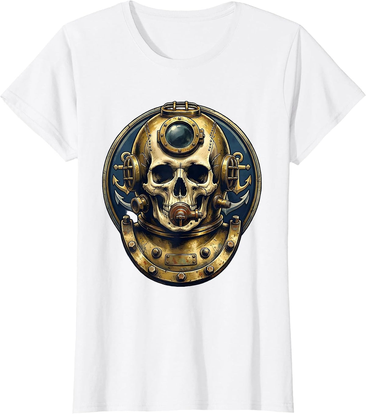 Women's Skull Diving Helmet Fusion Dark Art Design T-Shirt - White