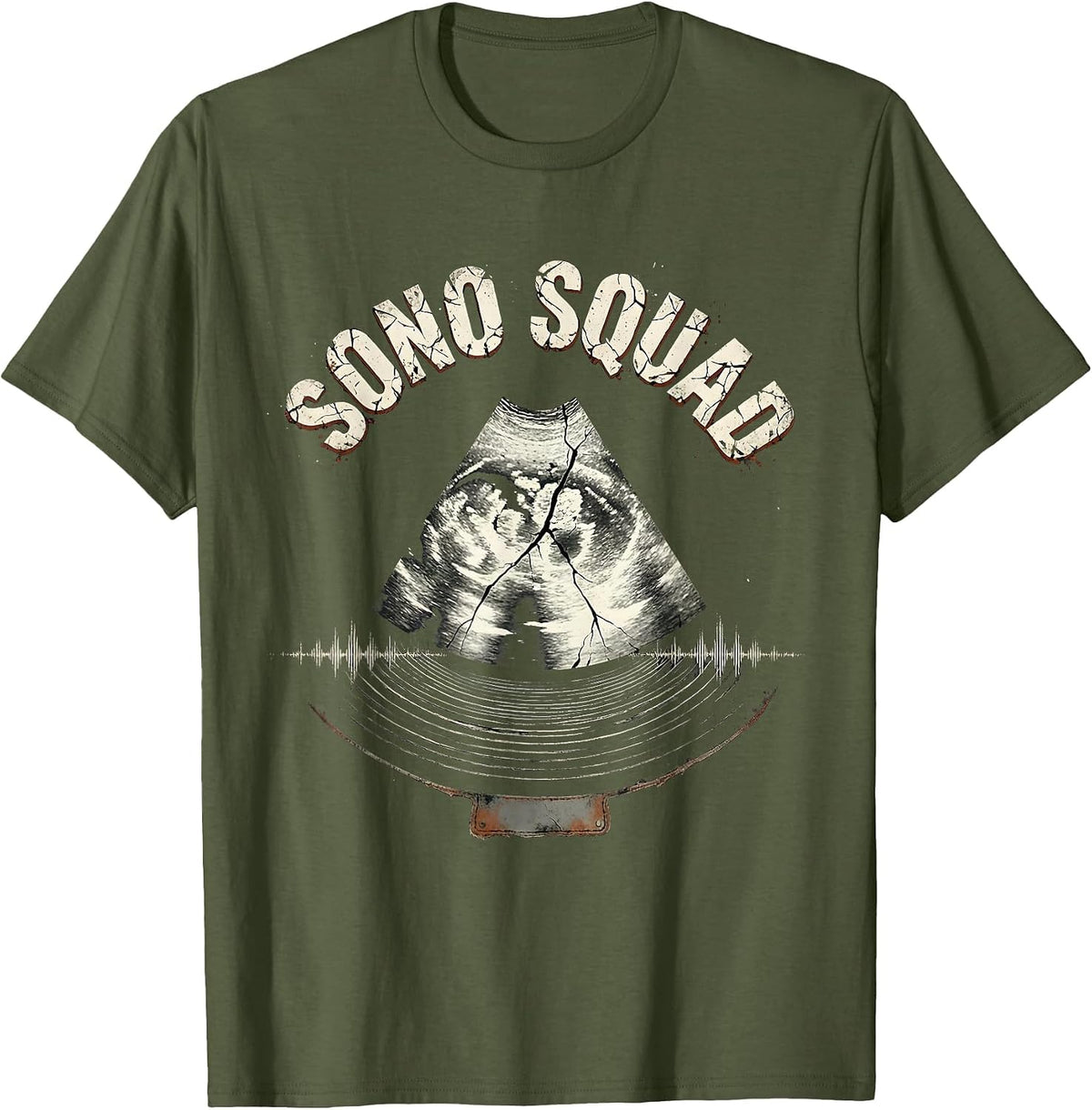 Men's Sono Squad Distressed Radiology Tech Halloween Workplace T-Shirt - Olive Green