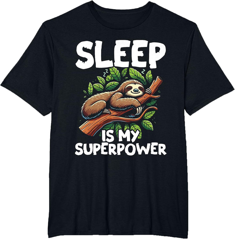 Sleep is My Superpower Sloth T-Shirt - Black