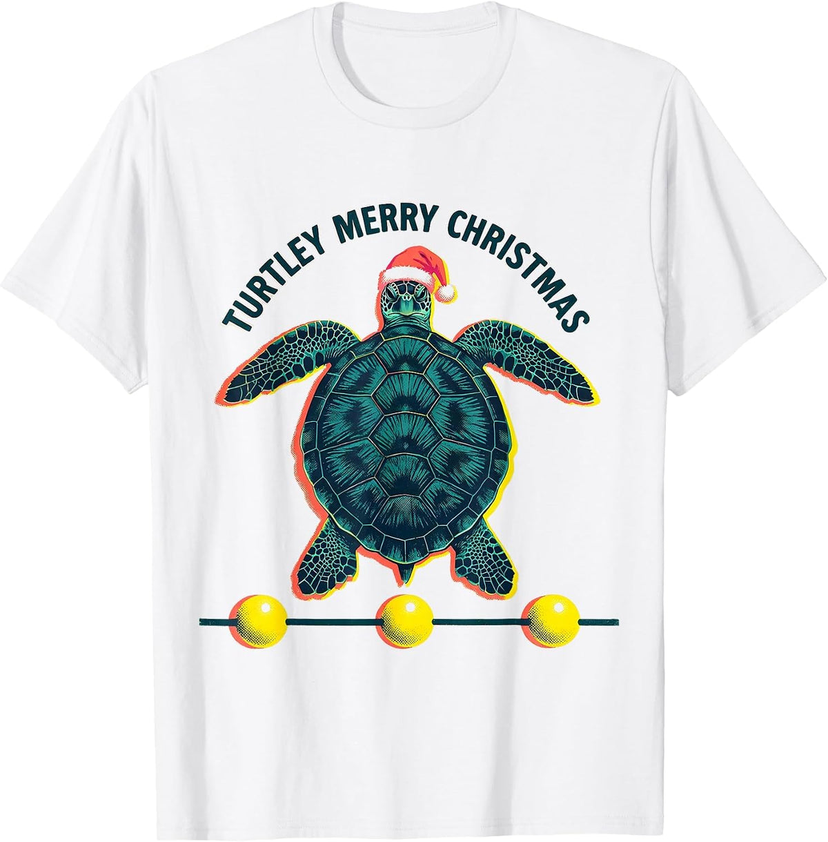 Men's Turtley Merry Christmas Whimsical Sea Turtle Santa Hat T-Shirt - White