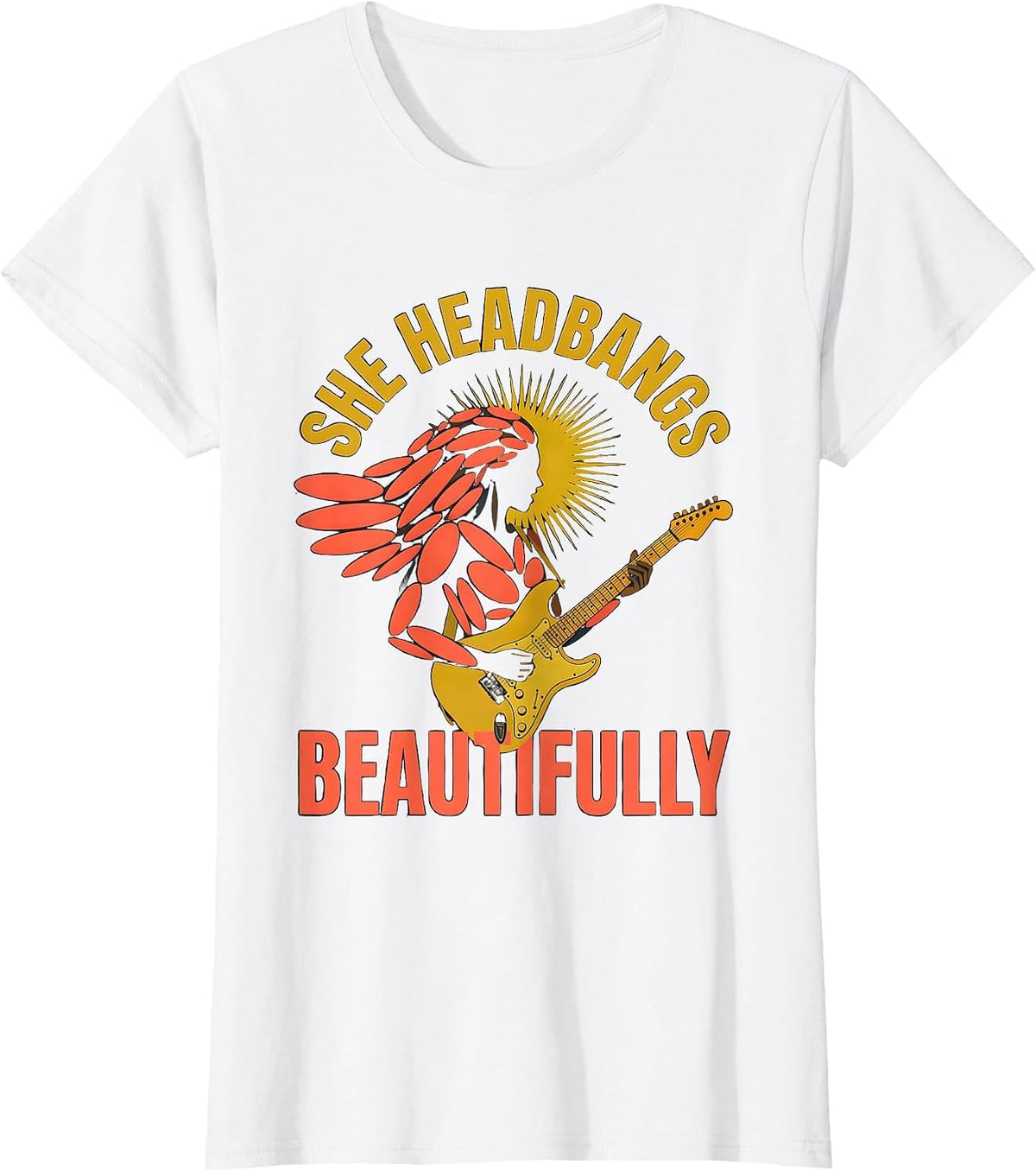 She Headbangs Beautifully Rock Music Design T-Shirt - White
