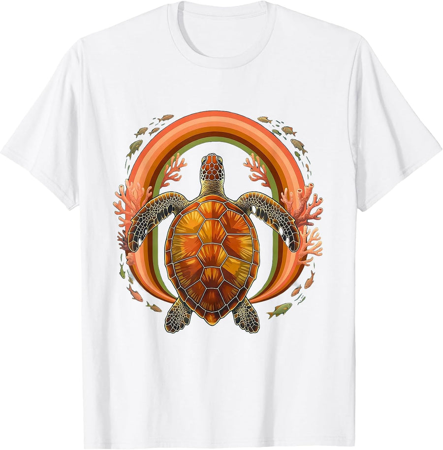 Brazil Sea Turtle Coral Reef Illustration T-Shirt - White