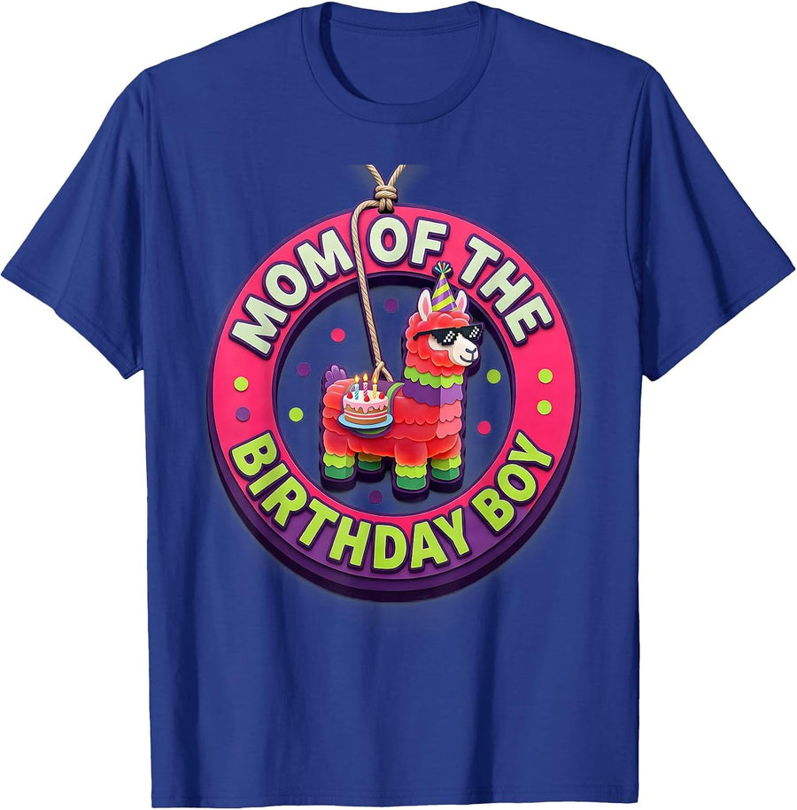 Mom Of The Birthday Boy Gummy Jelly Pop Llama Piñata Gamer T-Shirt - Royal Blue
