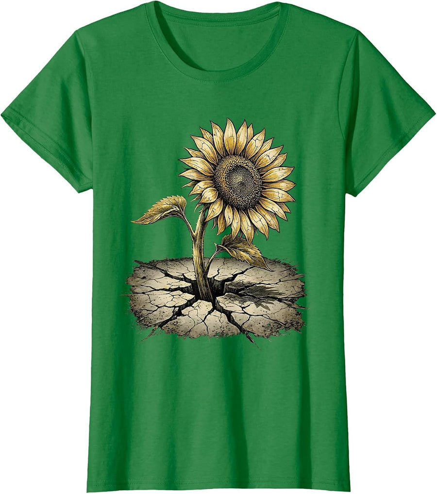 Women's Suicide Awareness Sunflower Through Concrete Art T-Shirt - Kelly Green
