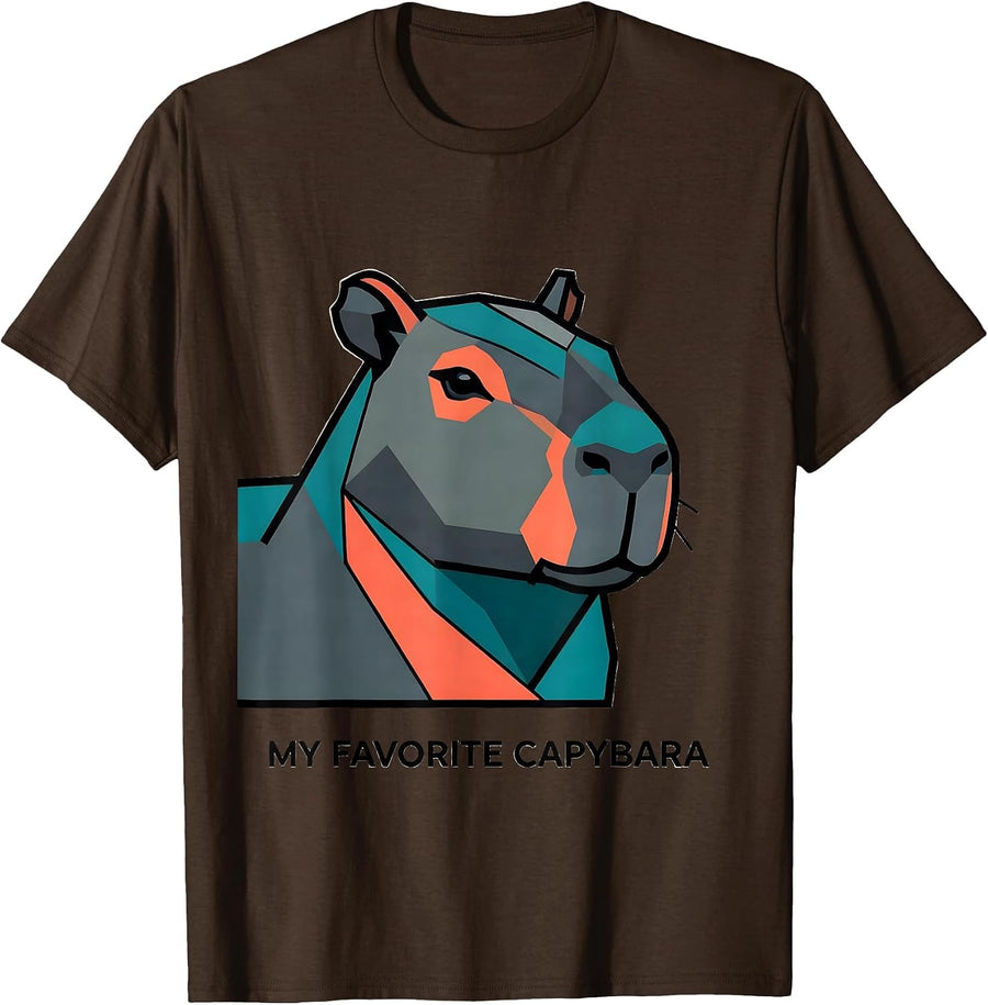 Men's My Favorite Capybara Flat Vector Animal Art Portrait T-Shirt - Brown