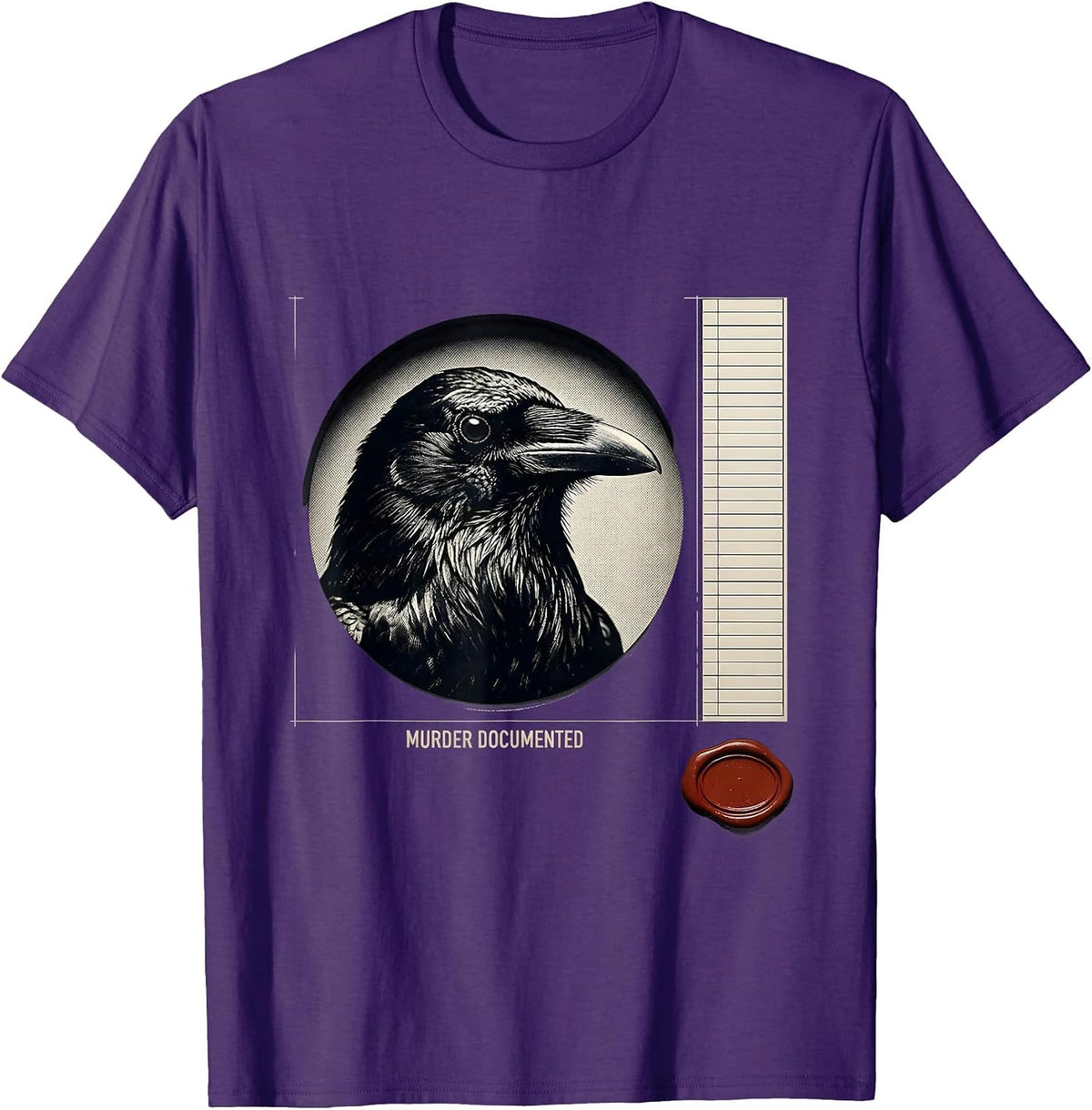 Men's Murder Documented Gothic Raven Crow Humor Literary Pun T-Shirt - Purple