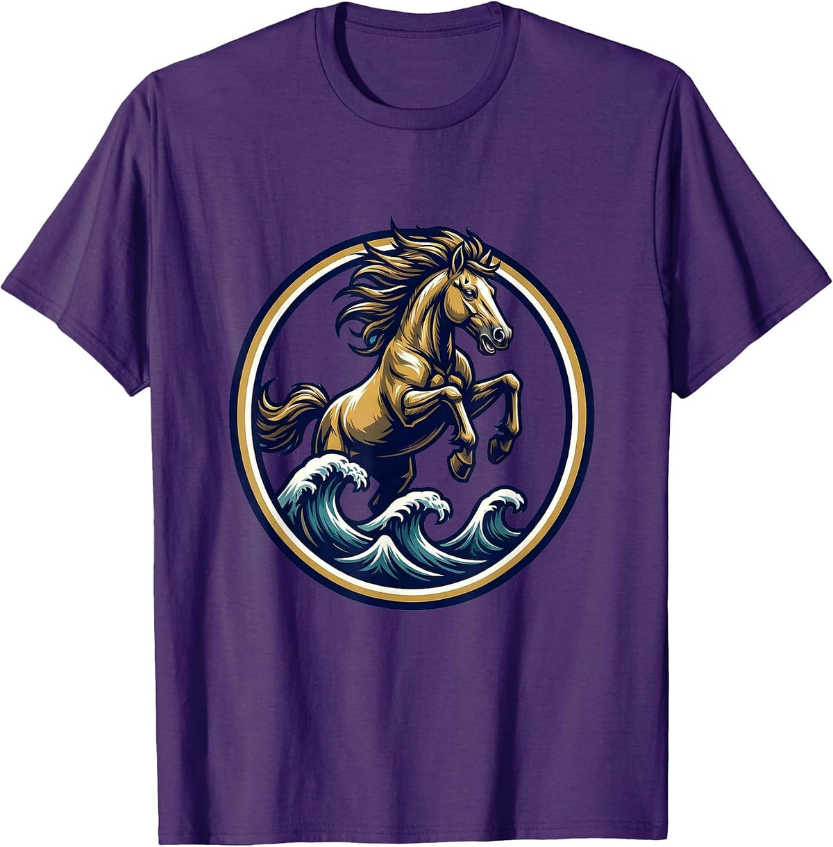 Horse Galloping Through Ocean Waves Graphic T-Shirt - Purple