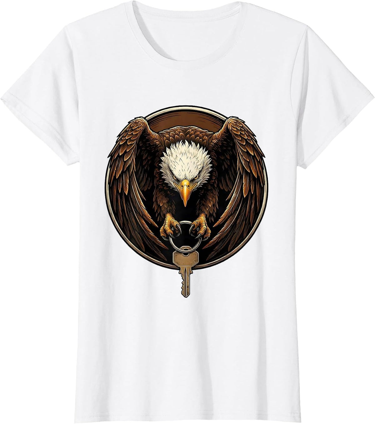 Women's Bald Eagle Motorcycle Keys Graphic Design T-Shirt - White