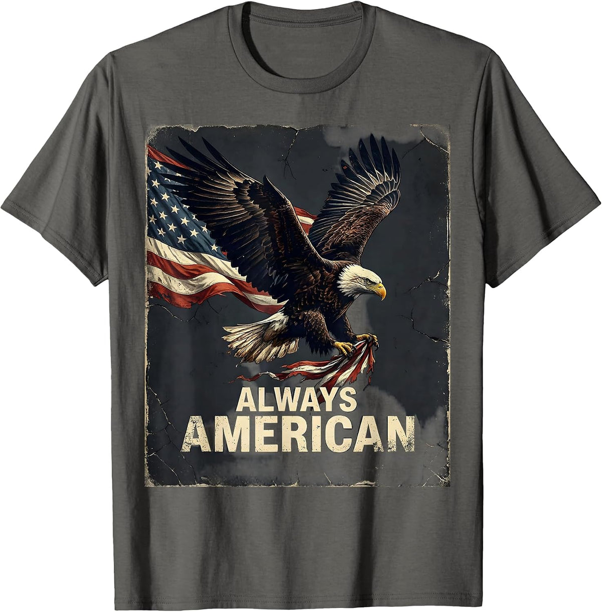 Always American Distressed Patriotic Eagle Flag T-Shirt - Asphalt Grey