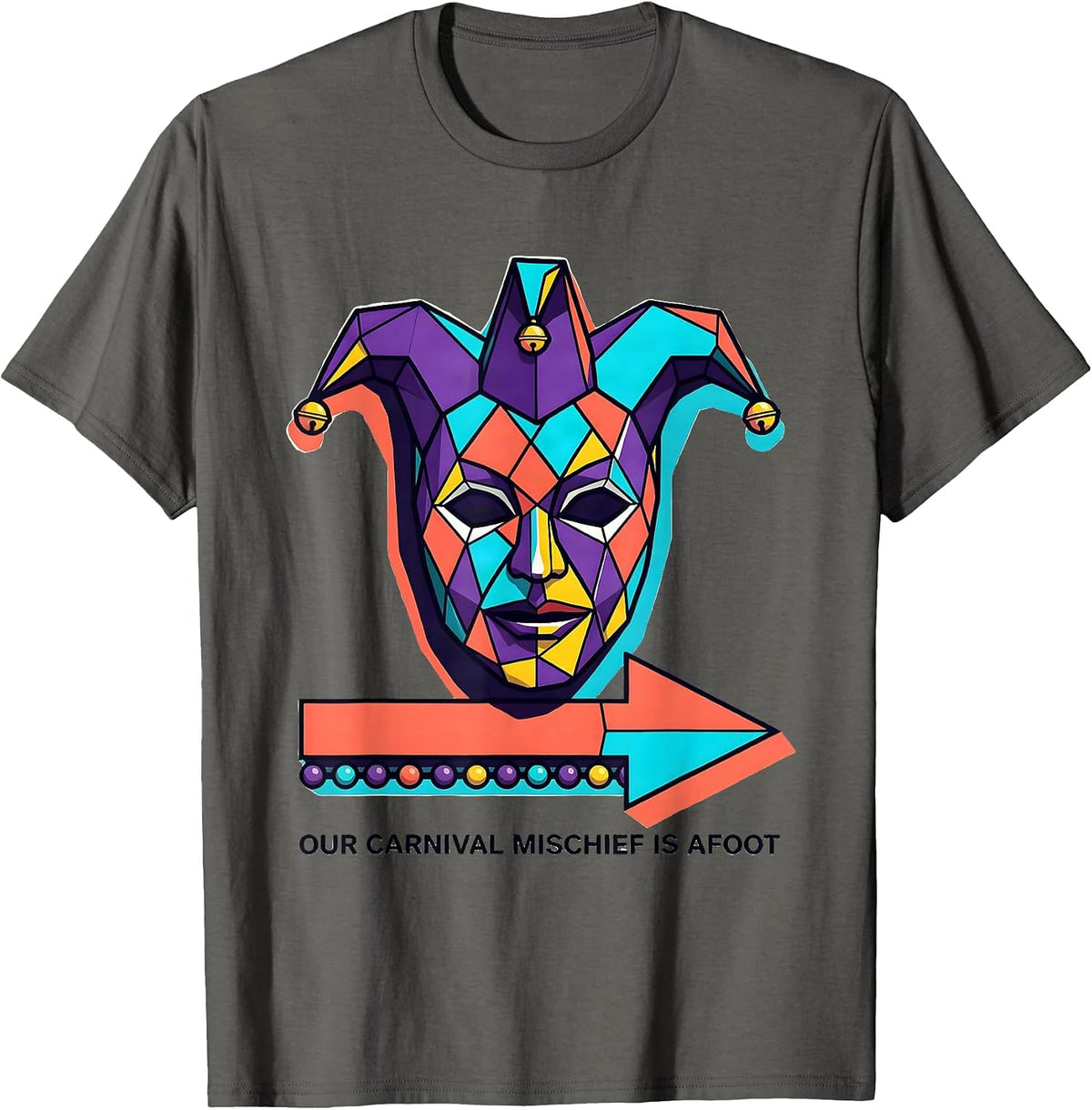 Our Carnival Mischief Is Afoot Memphis Postmodern Mardi Gras T-Shirt - Asphalt Grey