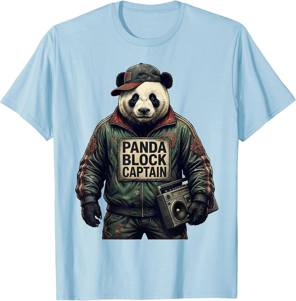 Men's Panda Block Captain Vintage Hip Hop Y2K Edgy Urban T-Shirt - Baby Blue