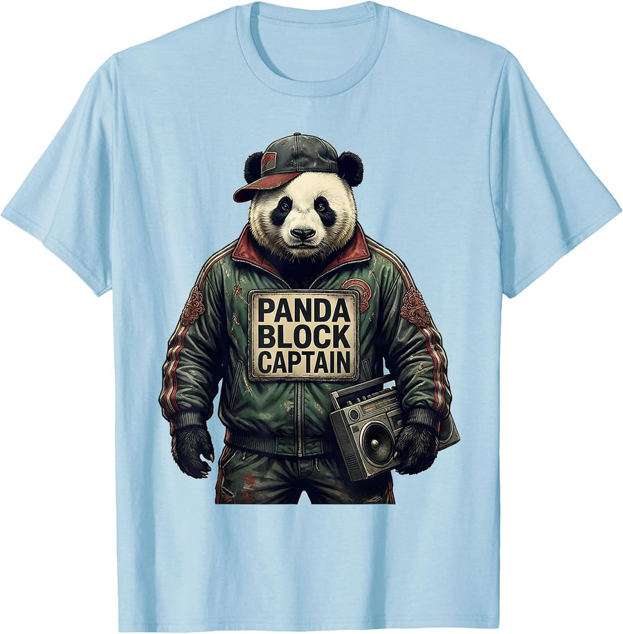 Men's Panda Block Captain Vintage Hip Hop Y2K Edgy Urban T-Shirt - Baby Blue