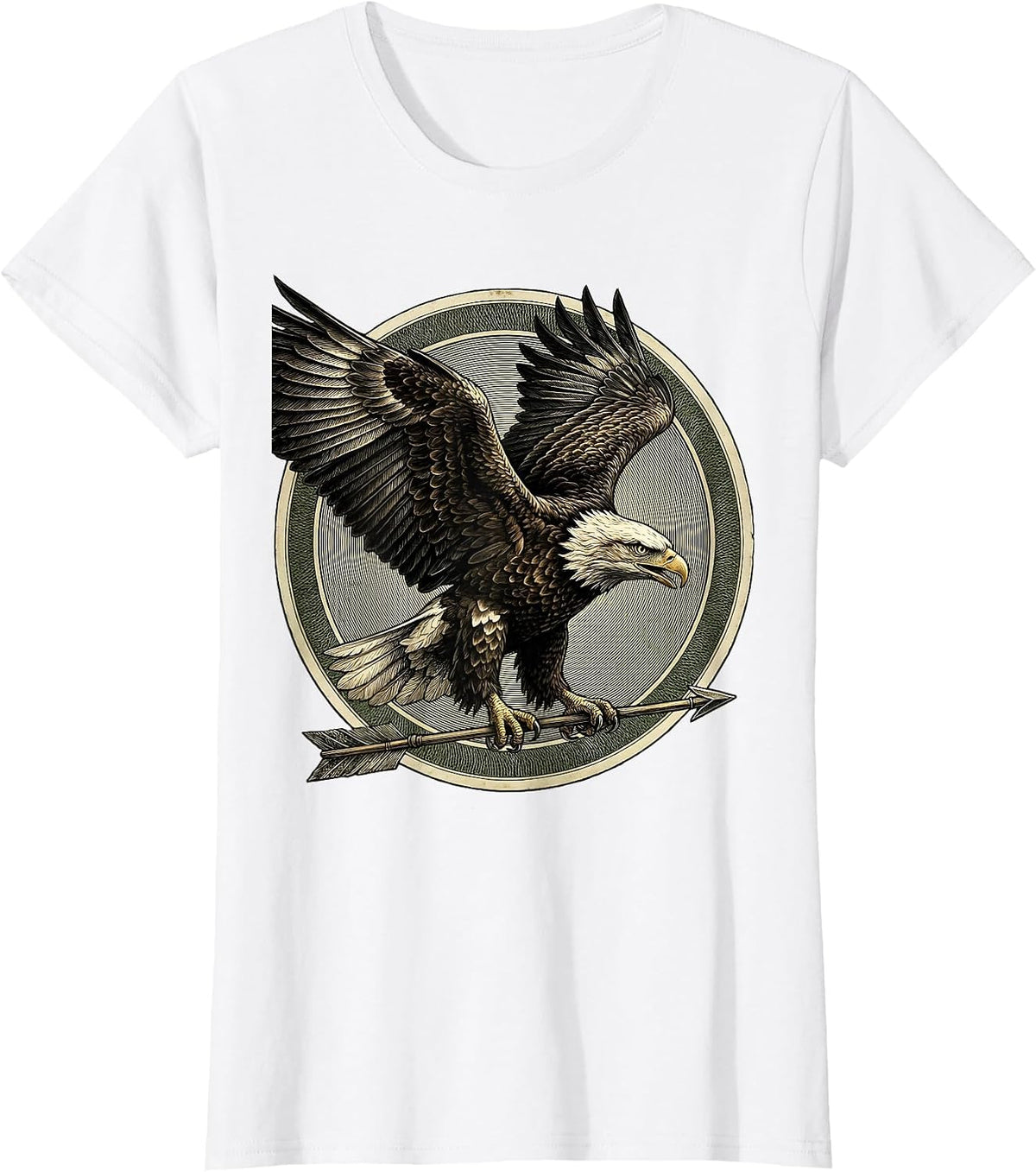 Eagle Clutching Arrow Patriotic Graphic Design T-Shirt - White