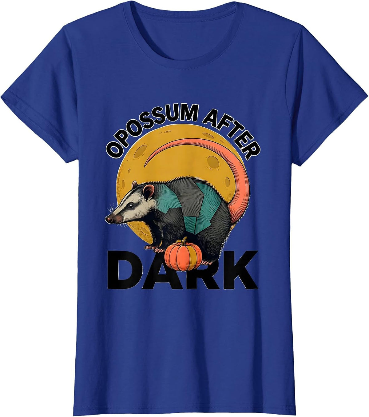 Women's Opossum After Dark Midcentury Modern Halloween Spooky Moon T-Shirt - Royal Blue