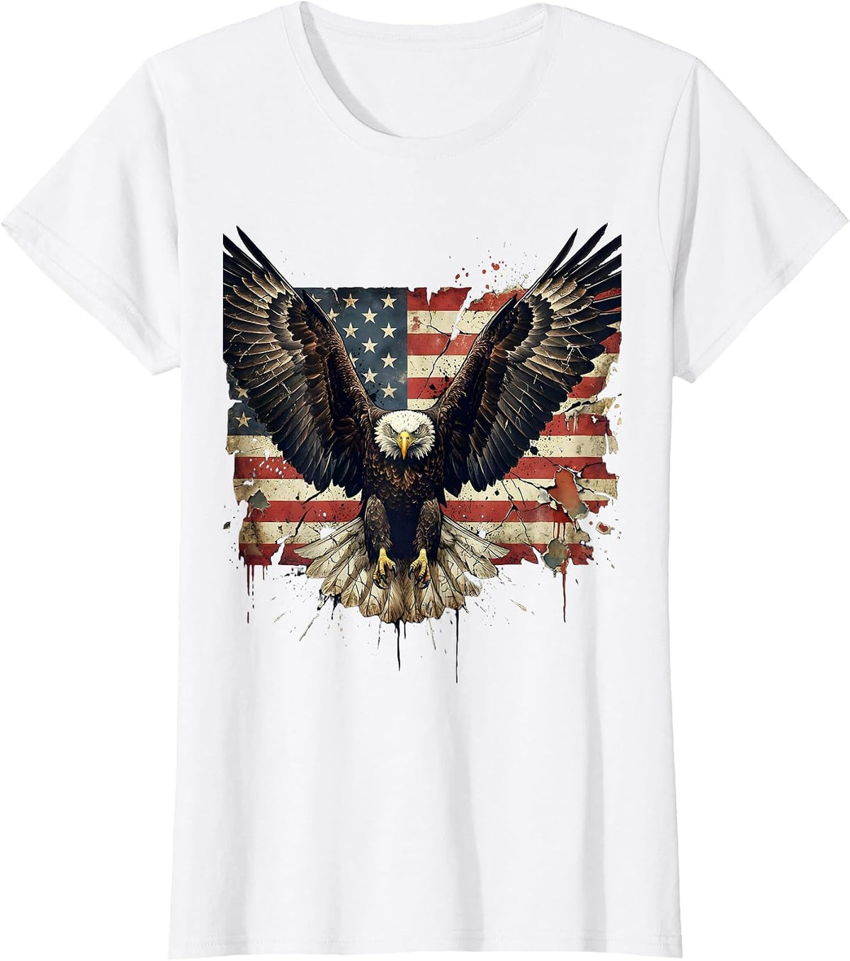 Eagle Wings Spread Across American Flag Design T-Shirt - White