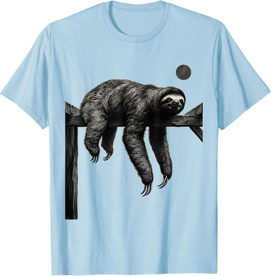 Men's Sloth Silhouette Funny Sloth Lover Novelty Gift T-Shirt - Baby Blue