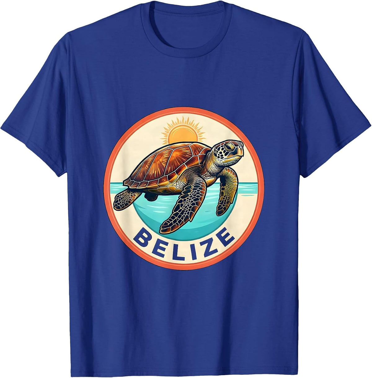 Belize Vintage Sea Turtle Badge Beach Vacation Souvenir T-Shirt - Royal Blue