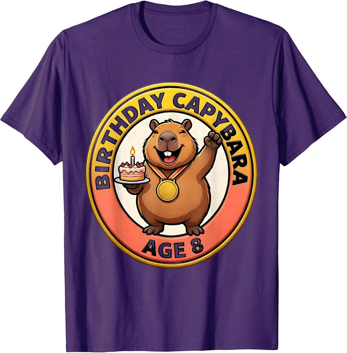Birthday Capybara Age 8 Kawaii Cute Animal 8th Birthday T-Shirt - Purple