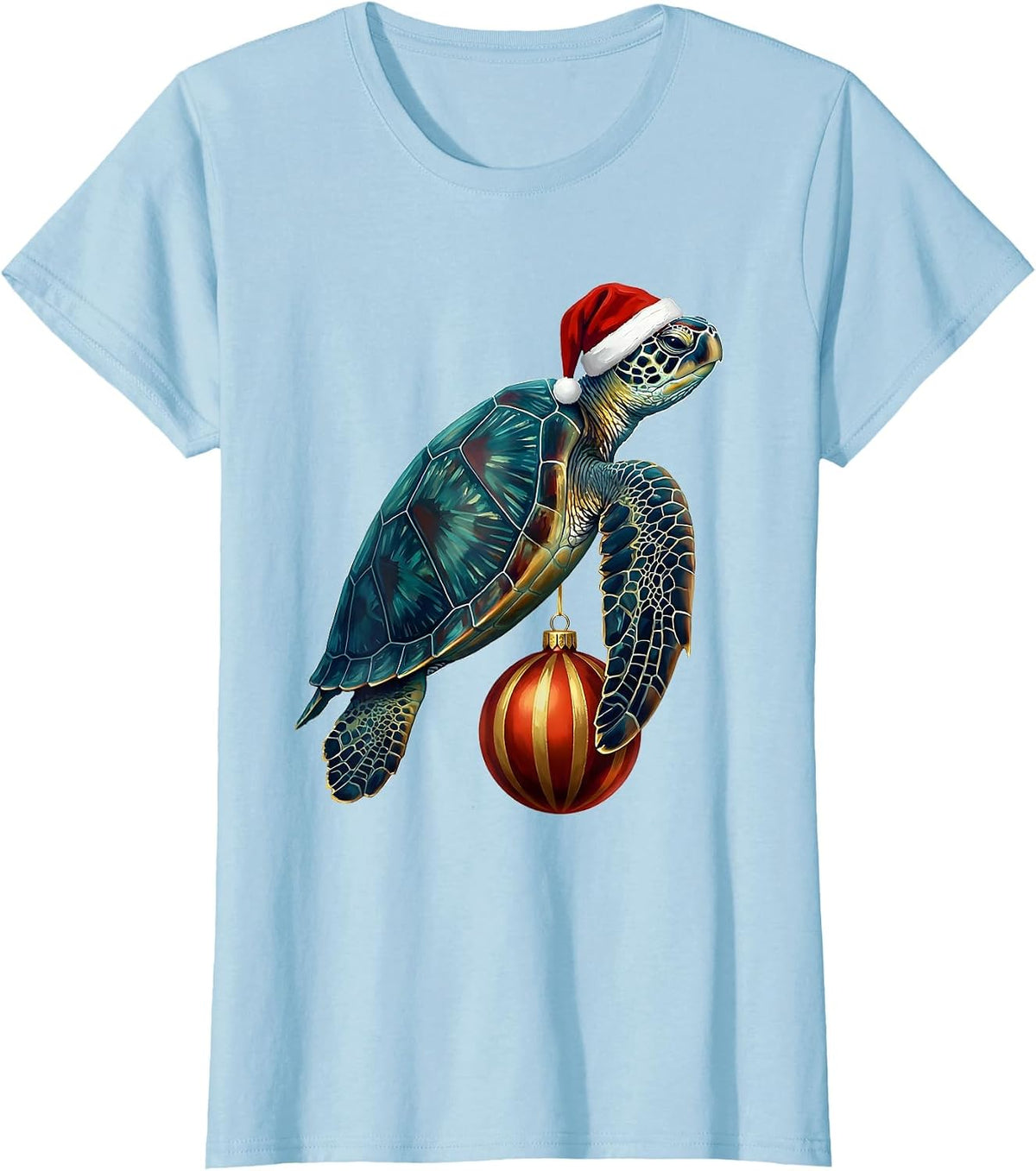 Sea Turtle Santa Hat Whimsical Holiday Novelty T-Shirt - Baby Blue