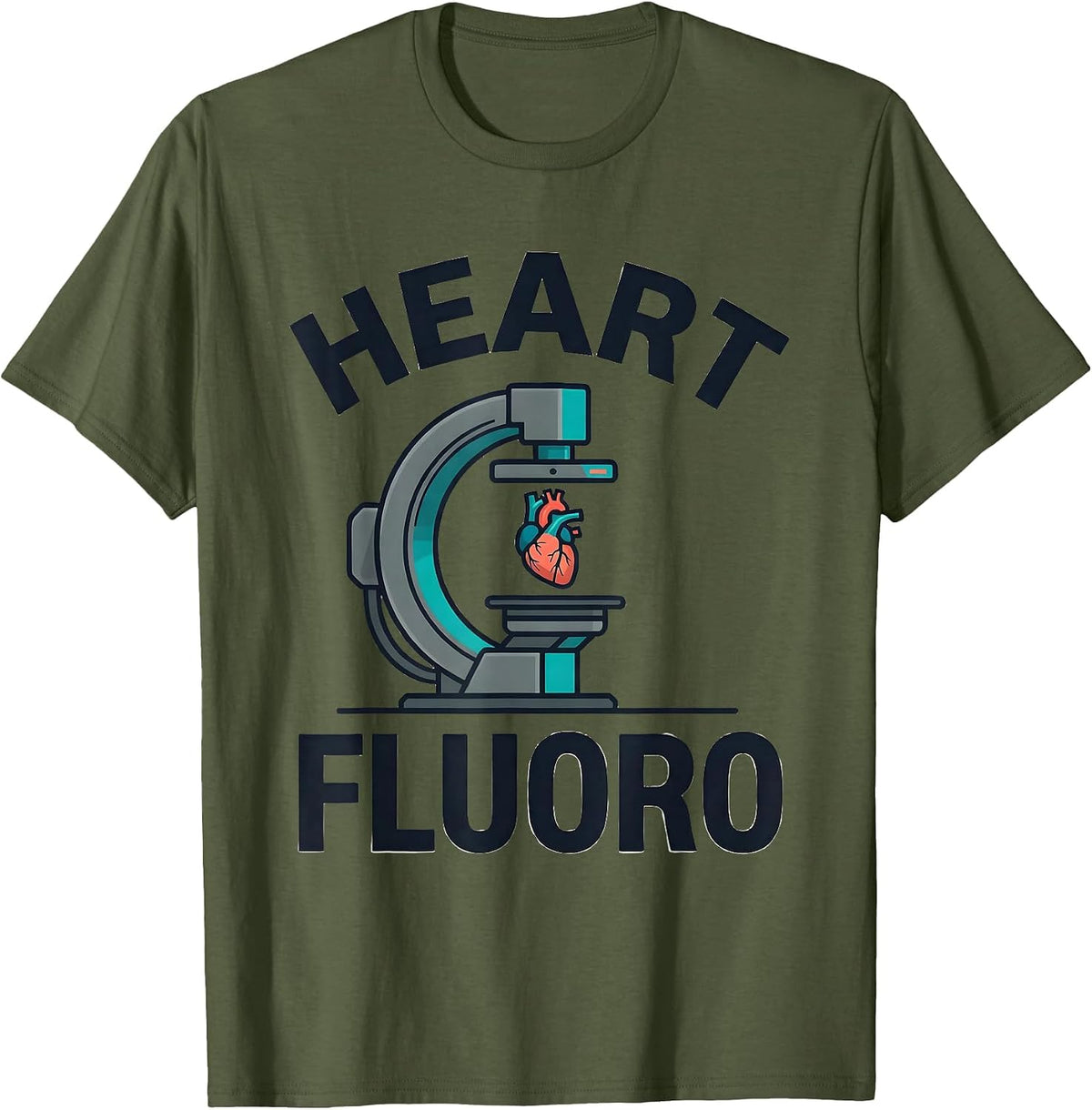 Heart Fluoro Funny Radiology Tech Valentine Skeleton Humor T-Shirt - Olive Green