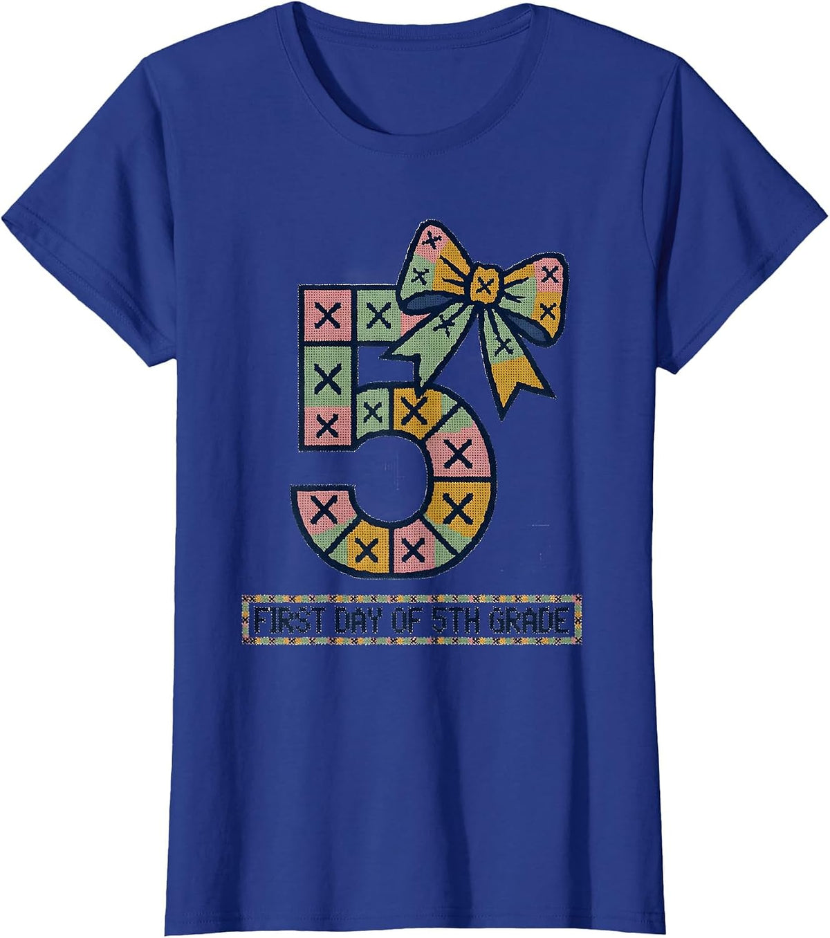 Women's First Day Of 5th Grade Coquette Bow Back To School Teacher T-Shirt - Royal Blue