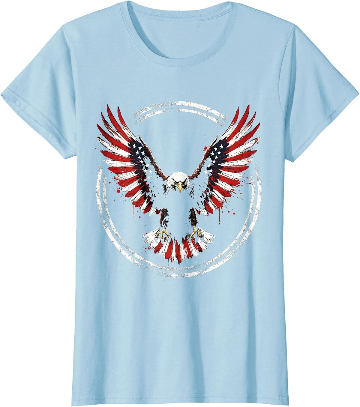 Eagle Soaring American Flag Wings Patriotic Design T-Shirt - Baby Blue