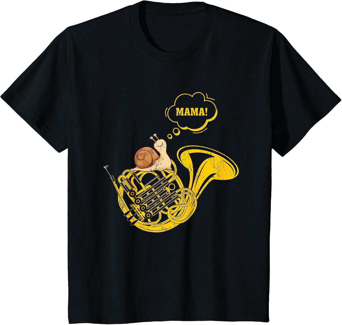 French Horn Snail Mama Funny French Horn Music Player T-Shirt - Black