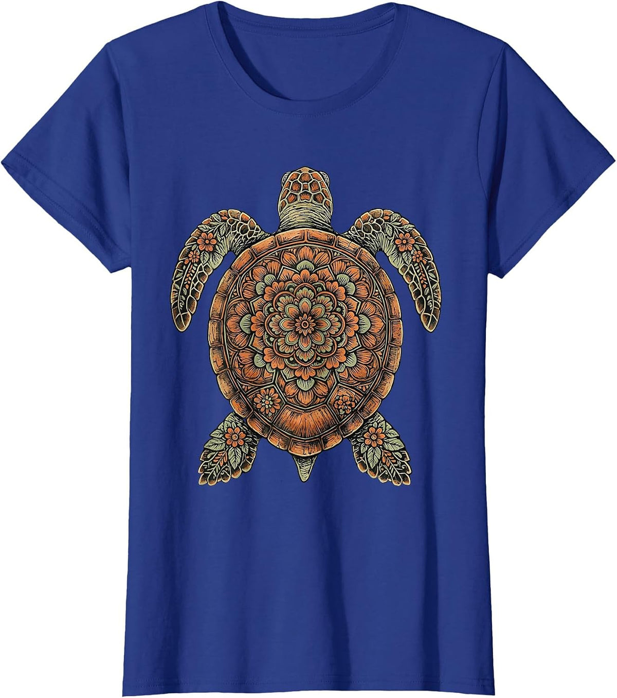 Women's Christian Sea Turtle Sunlit Ocean Illustration T-Shirt - Royal Blue