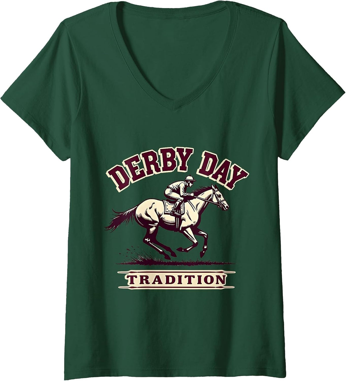 Women's Derby Day Tradition Classic Horse Racing Design V-Neck T-Shirt - Dark Green