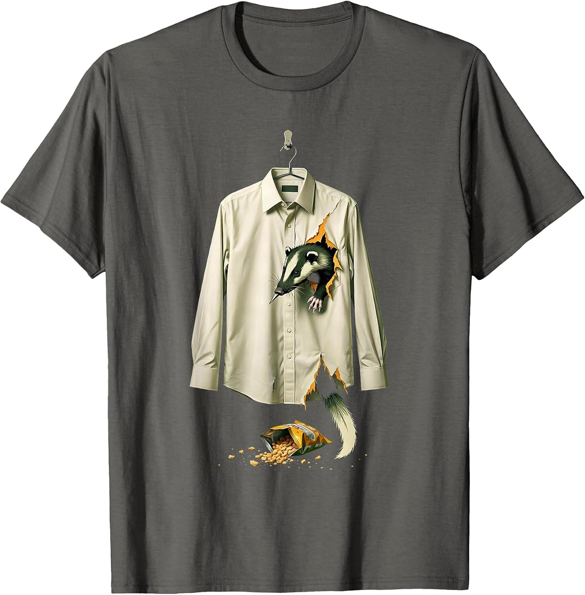 Men's Shattered Dress Shirt Opossum Unhinged Humor Novelty T-Shirt - Asphalt Grey